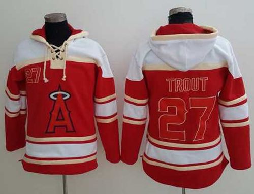 Angels of Anaheim #27 Mike Trout Red Sawyer Hooded Sweatshirt MLB Hoodie - Click Image to Close